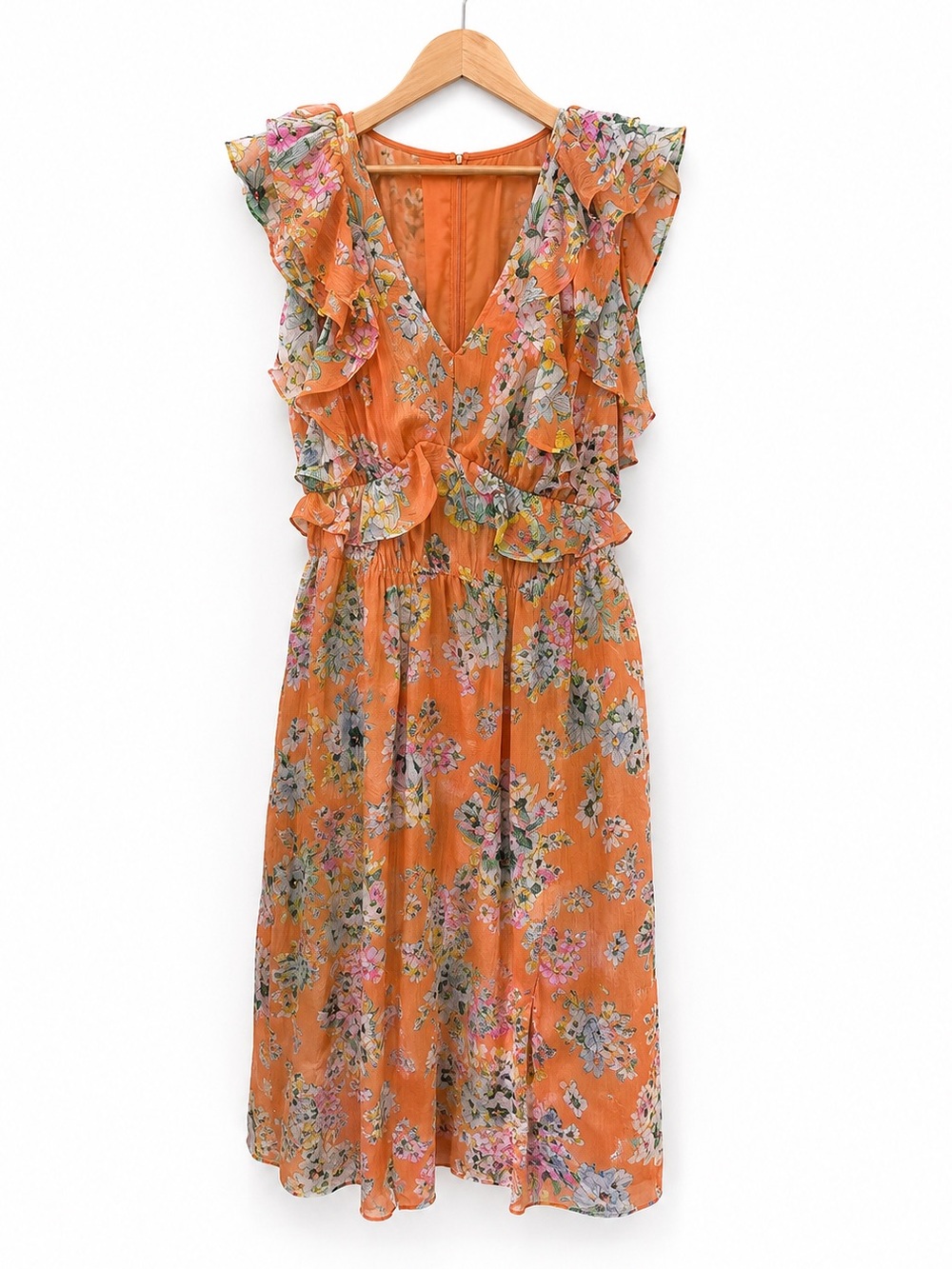 Lauren Conrad Floral Midi Dress Boho Ruffle Open Back Small